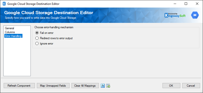 SSIS Google Cloud Storage Destination Component - Error Handling